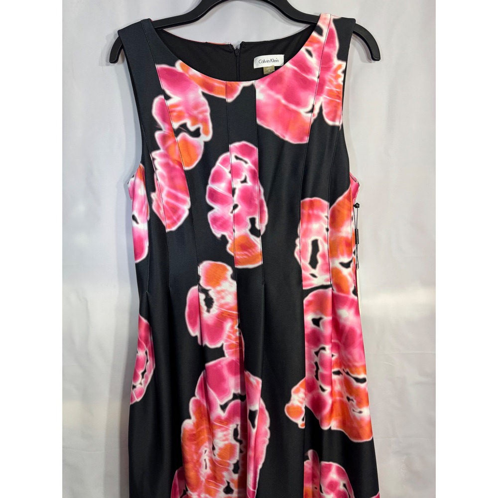 Calvin Klein Pink Orange Floral Scuba Fit Flare Dress - Picture 7 of 7